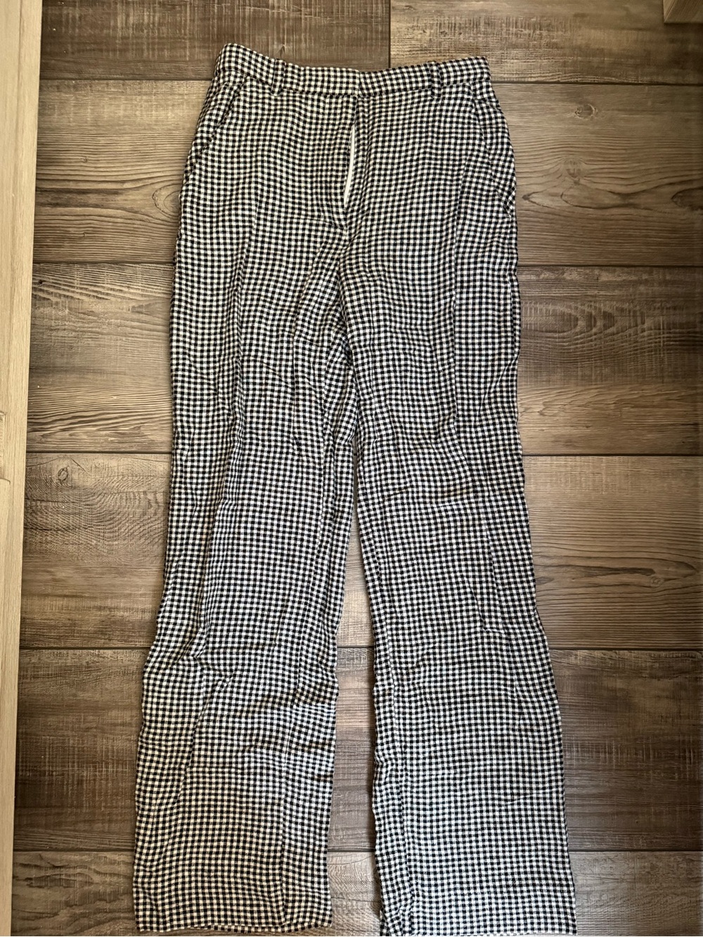 Abercrombie & Fitch Black and White Gingham Linen Wide-Leg Trousers